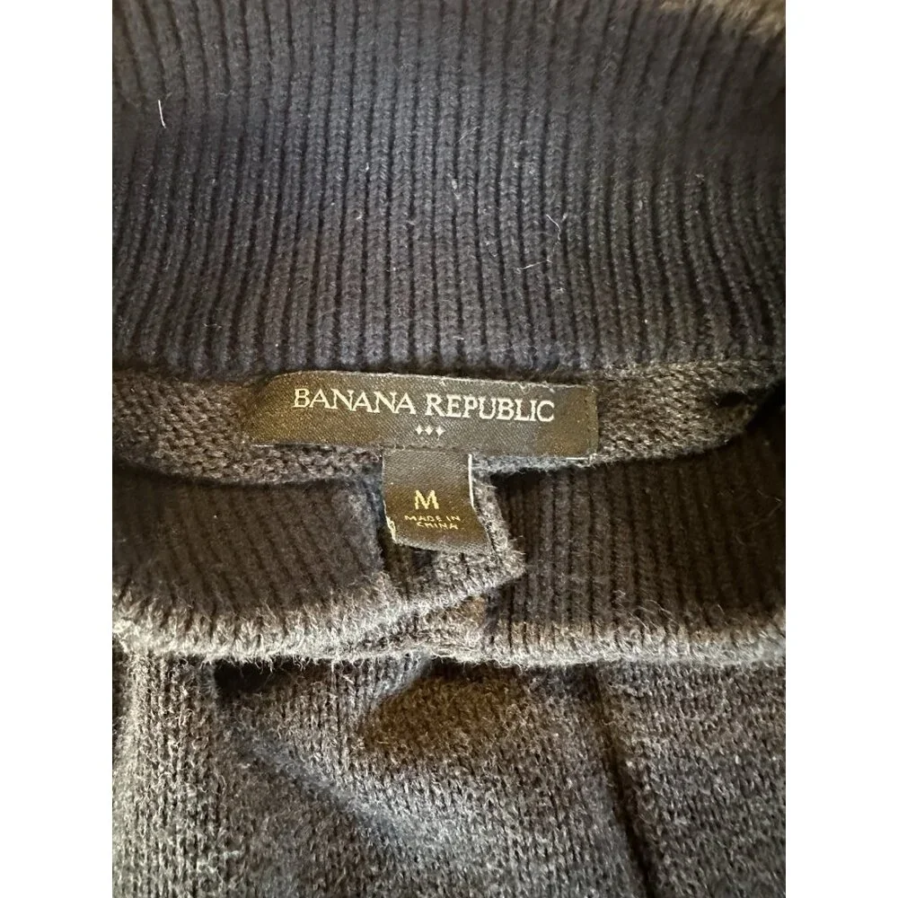 Banana Republic Men’s Sweater Sz M Button Mock Neck 100% Cotton Grey